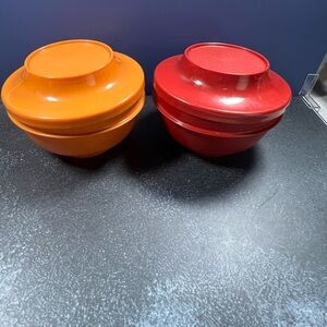 Vintage Tupperware Harvest Color Bowls Seal and Serve SET 2 Bowls with Lids